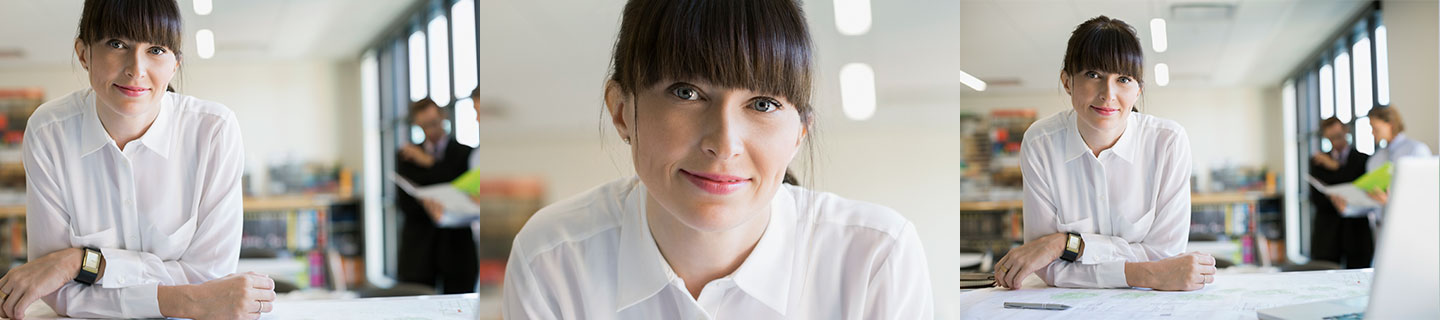 Bild Iventa Employer Branding. Iventa Mitarbeiterin blickt kreativ, voller Ideen.